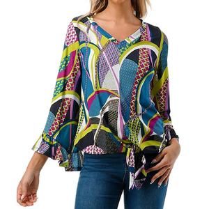 NEW VAVA ivy fron tie vneck top in black purple geo